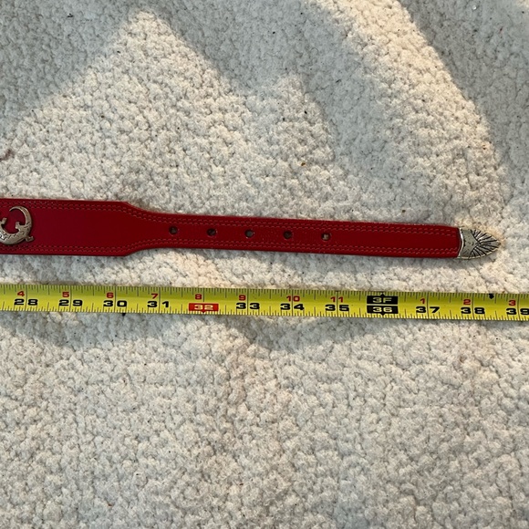 Red Leather Belt with Silver design and Buckle Made in the USA - Picture 13 of 15